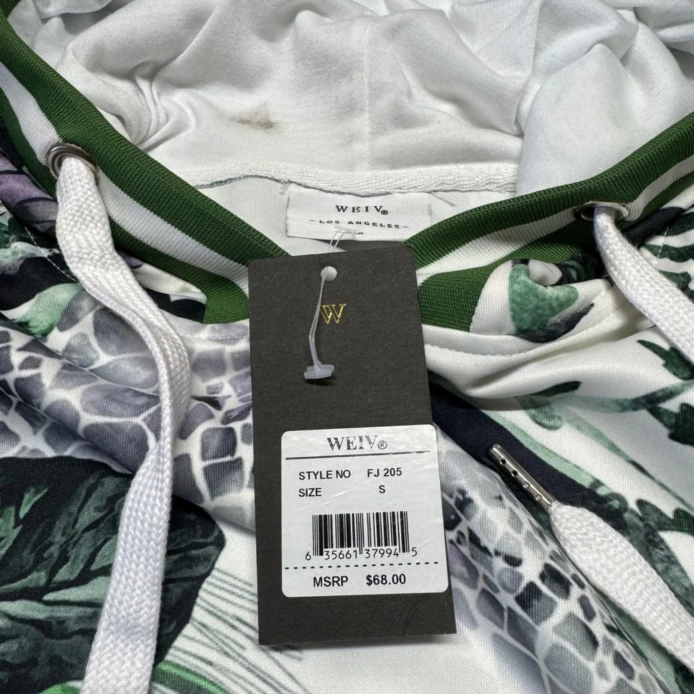 WEIV‎ Los Angeles Mens Tropical Floral Geometric Hoodie Green White FJ205 Small